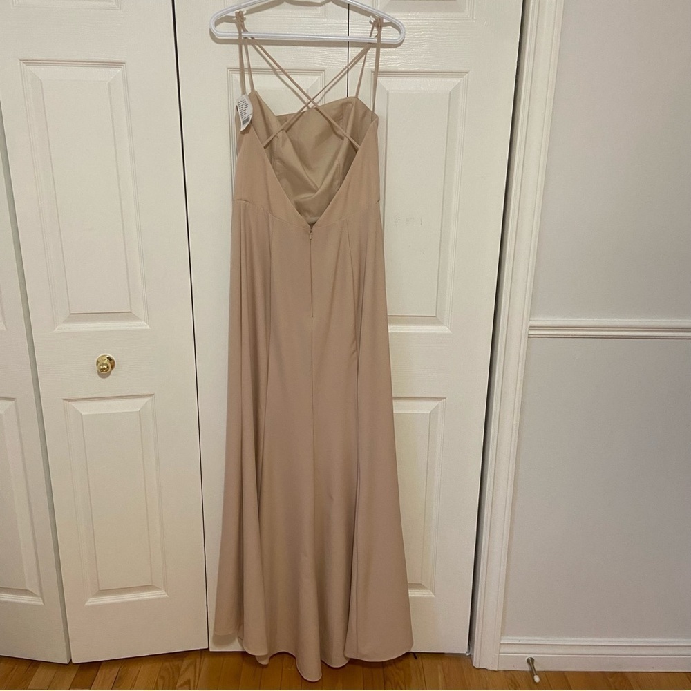 Amsale NWT Scout Crepe Fawn Cream Square Neck Bridesmaid Dress Gown Size 12 - Picture 8 of 12